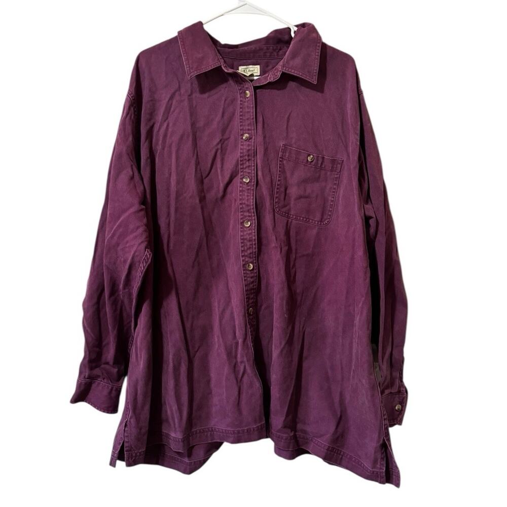 LL Bean Women Size 3X Button Down Long Sleeve Purple Shirt Tencel Blend Vintage